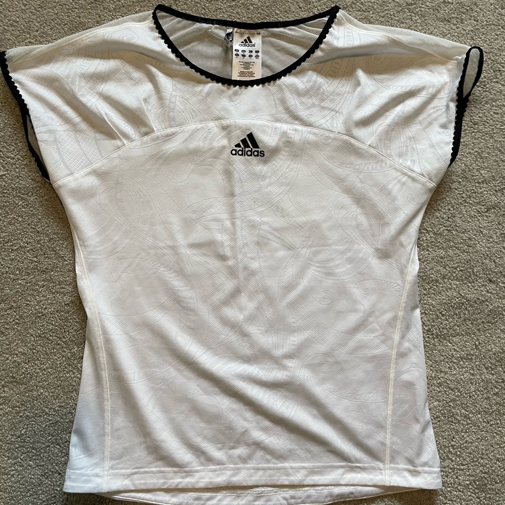 adidas White Short Sleeve Tee with Black Trim